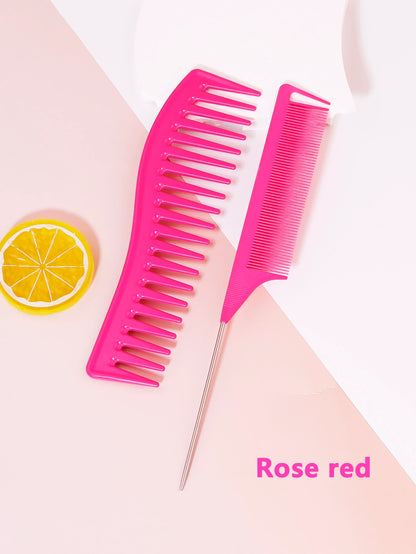 2pcs/set anti-static wide toothed comb stainless steel needle pointed tail comb hair styling tool set Special for real hair wigs