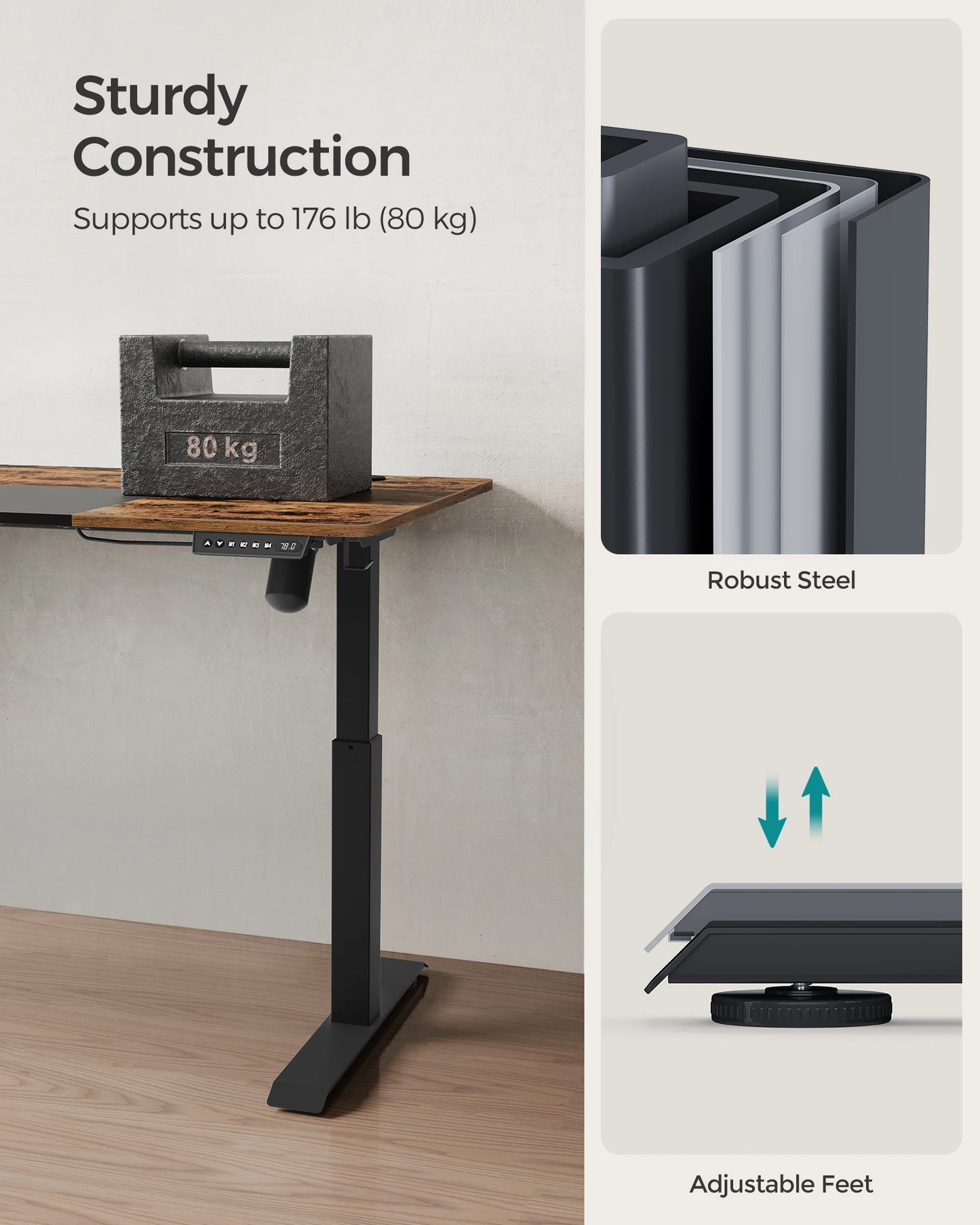 SONGMICS Electric Standing Desk, Height Adjustable Desk, 60 x 120 x (72-120) cm,Spliced Tabletop, 4 Memorable Heights