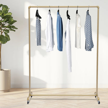 ‎Floor Standing Galvanized Pipe Clothing Rack With Wheels  120*40*160cm Coat Rack For Family Clothes Display