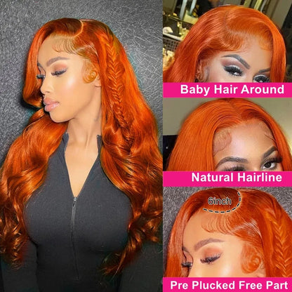 350 Ginger Orange Colord Body Wave Lace Front Wigs Human Hair 13X5 Lace Front Wigs Human Hair HD Transparent Lace Wig For Women