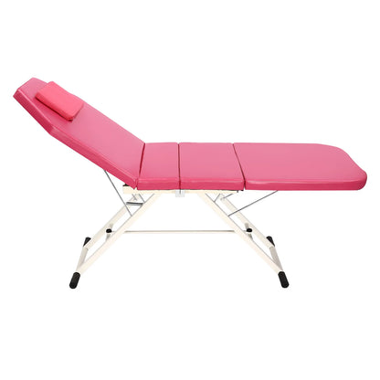 Pink Triple Fold Beauty Bed Adjustable Backrest Massage Bed Foldable Collapsible Health Salons Beauty Salons With Pillow