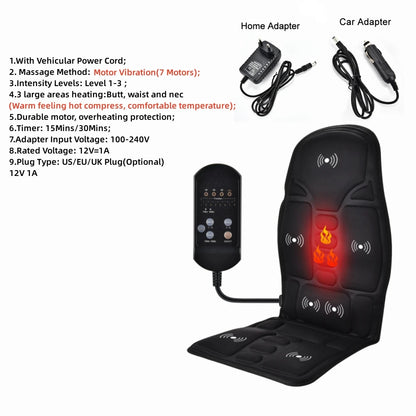 Electric Heating Vibrating Massage Chair Pain Relief Cussion Seat Pad Lumbar Back Shoulder Massager Mattress Car Office Home Mat