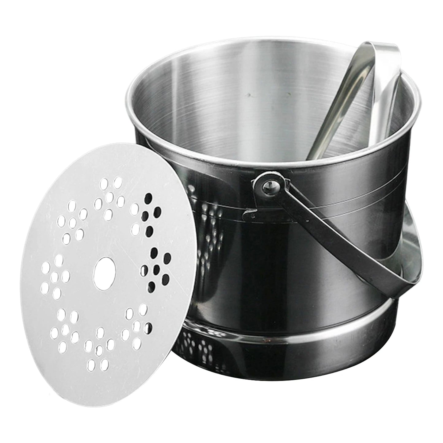 1L Stainless Steel Ice Bucket with Ice Clip 12.5cm Ice Bucket Ice Barrel with Clamp BBQ Camping Ice Cube Container for Party Bar