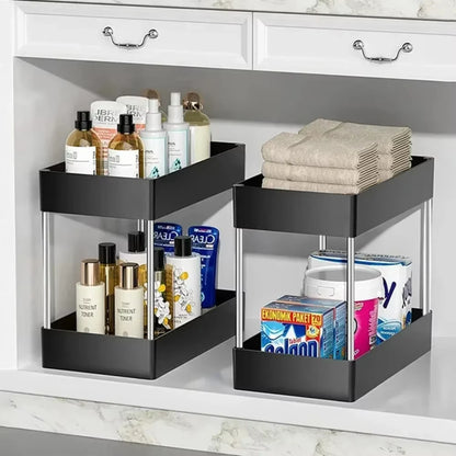 1/2 Pcs Under Sink  Organizer 2 Tier Drawer Multipurpose Rack Cabinet Under Sink  Rack Bathroom Kitchen Organizer Egg dispenser