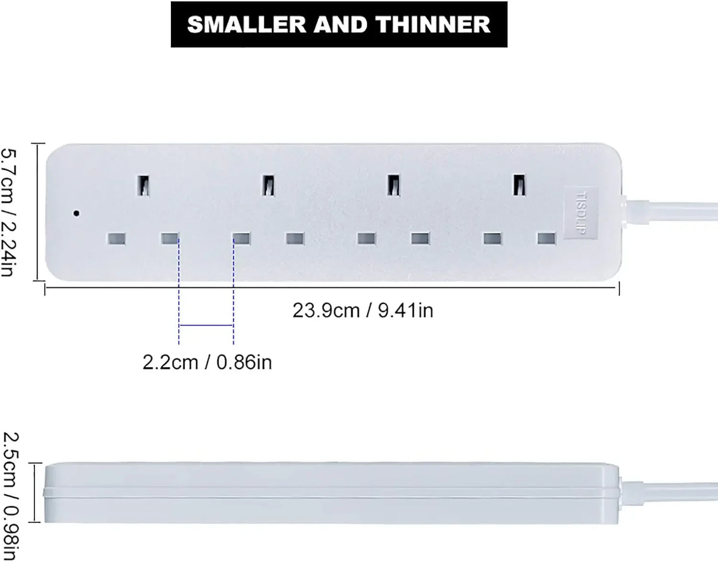 1 pc white 100cm Extension Lead Extension Cord for Home,Office Fireproof Power Socket 3250W 4 Way Power Strip Plug Socket