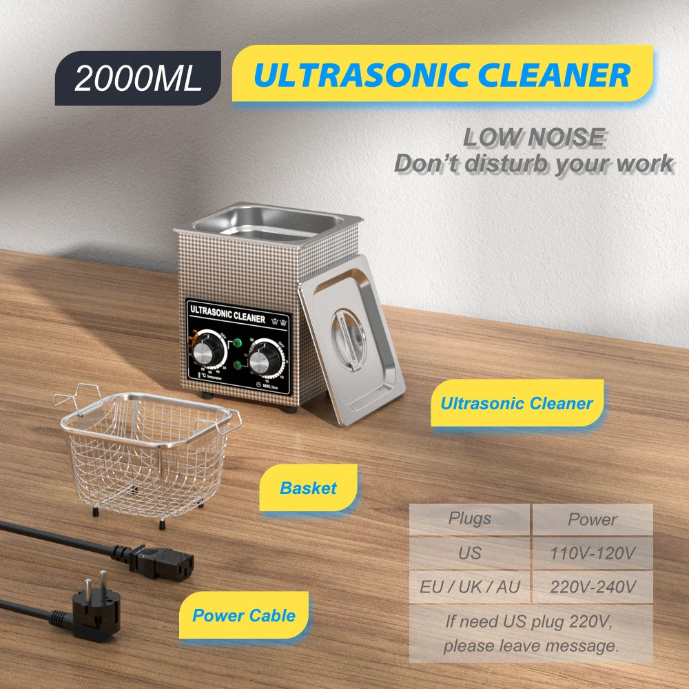 Ultrasonic Cleaner Bath 2L 60W/120W with Stainless Basket Heater Timer Digital Display Diswasher Ultrasound Home Appliances