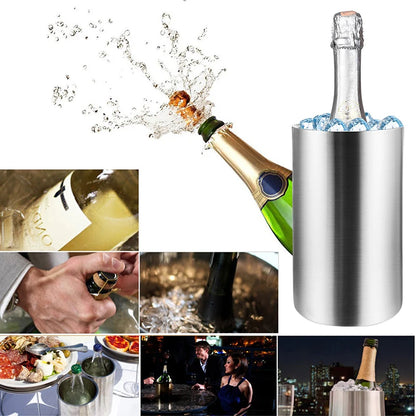 Wine Bottle Chiller Double Walled Vacuum Insulated White Wine Champagne Cooler Stainless Steel Beer Ice Bucket for 750ml Bottles