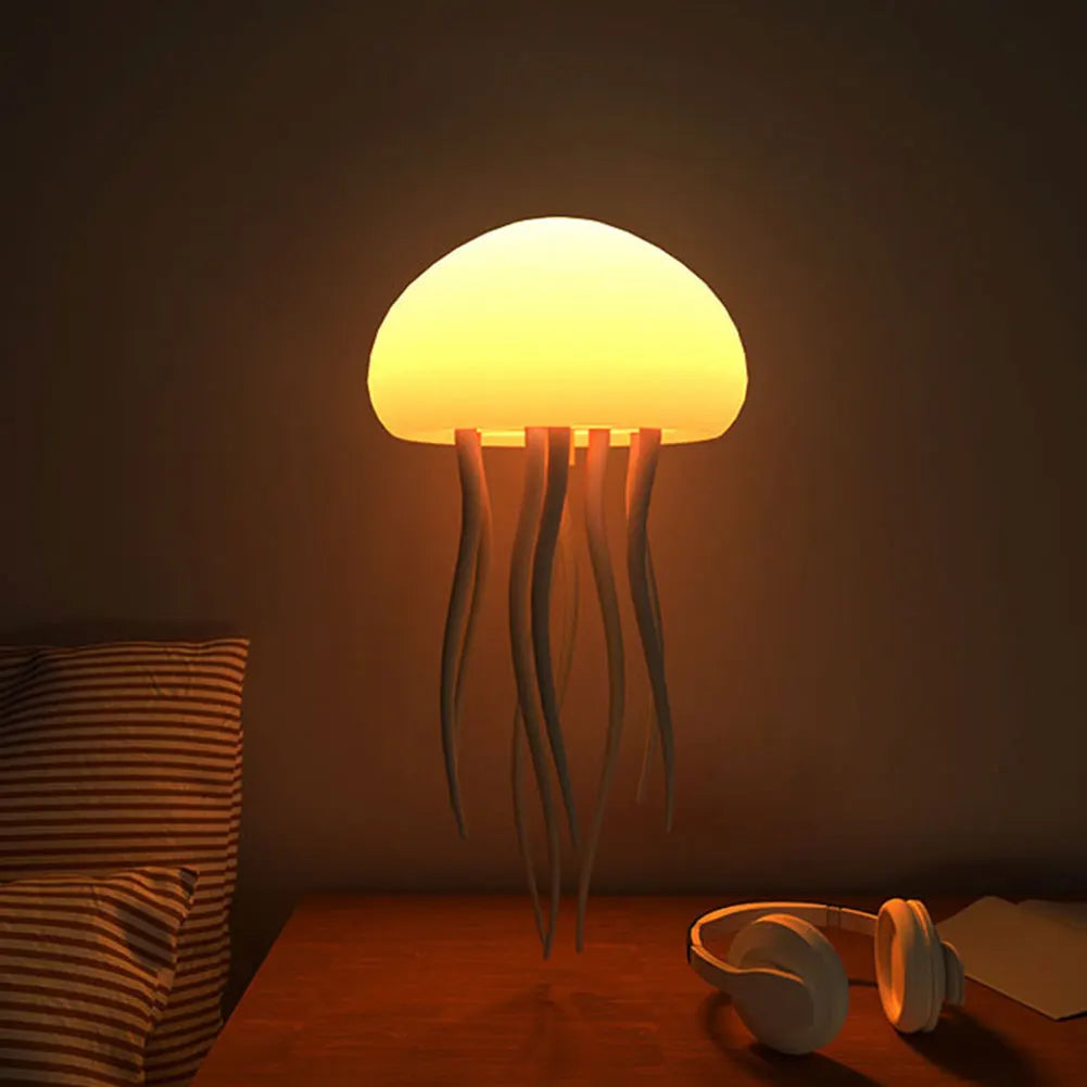 RGB Gradient Jellyfish Atmosphere Bedside Lamp Rechargeable Desk Lamp with Dancing Legs and Touch Sensor Voice Control