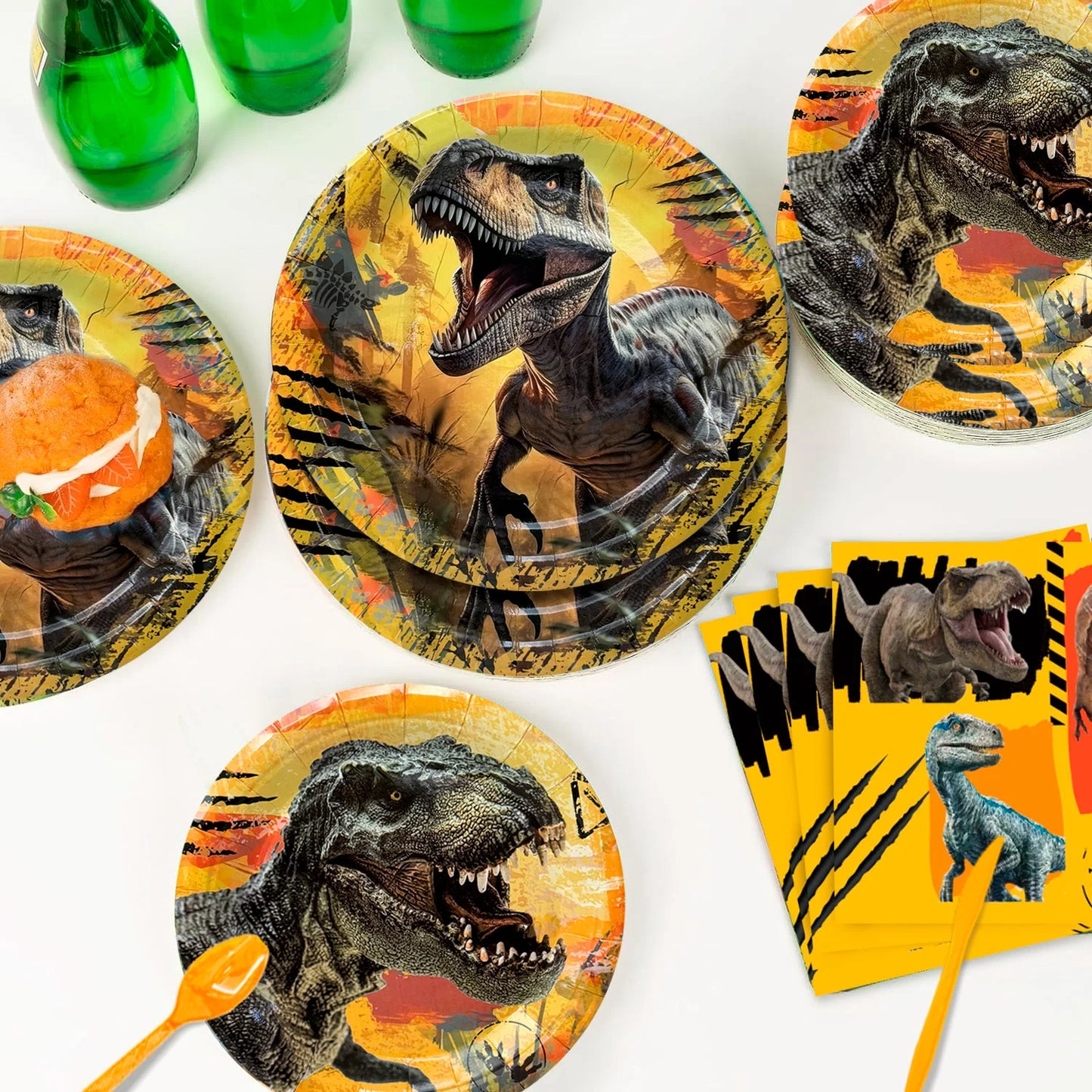 Jurassic World Birthday Decorations Tableware,127pcs Party Decorations Set-Dinosaur Theme Party Plate Cups Napkins Banner etc