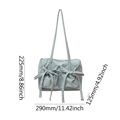 Women's Bags Bow Knot Pleated Nylon Shoulder Bag Fashion Sweet Pink Designer Lady Luxury Brand Tote Bag Spring Summer Armpit Bag