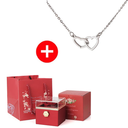 2024 New Valentine's Day Gift  Custom for Women Double Heart Engraved Name Steel Necklace Eternal Rose Box Wedding Ring Box