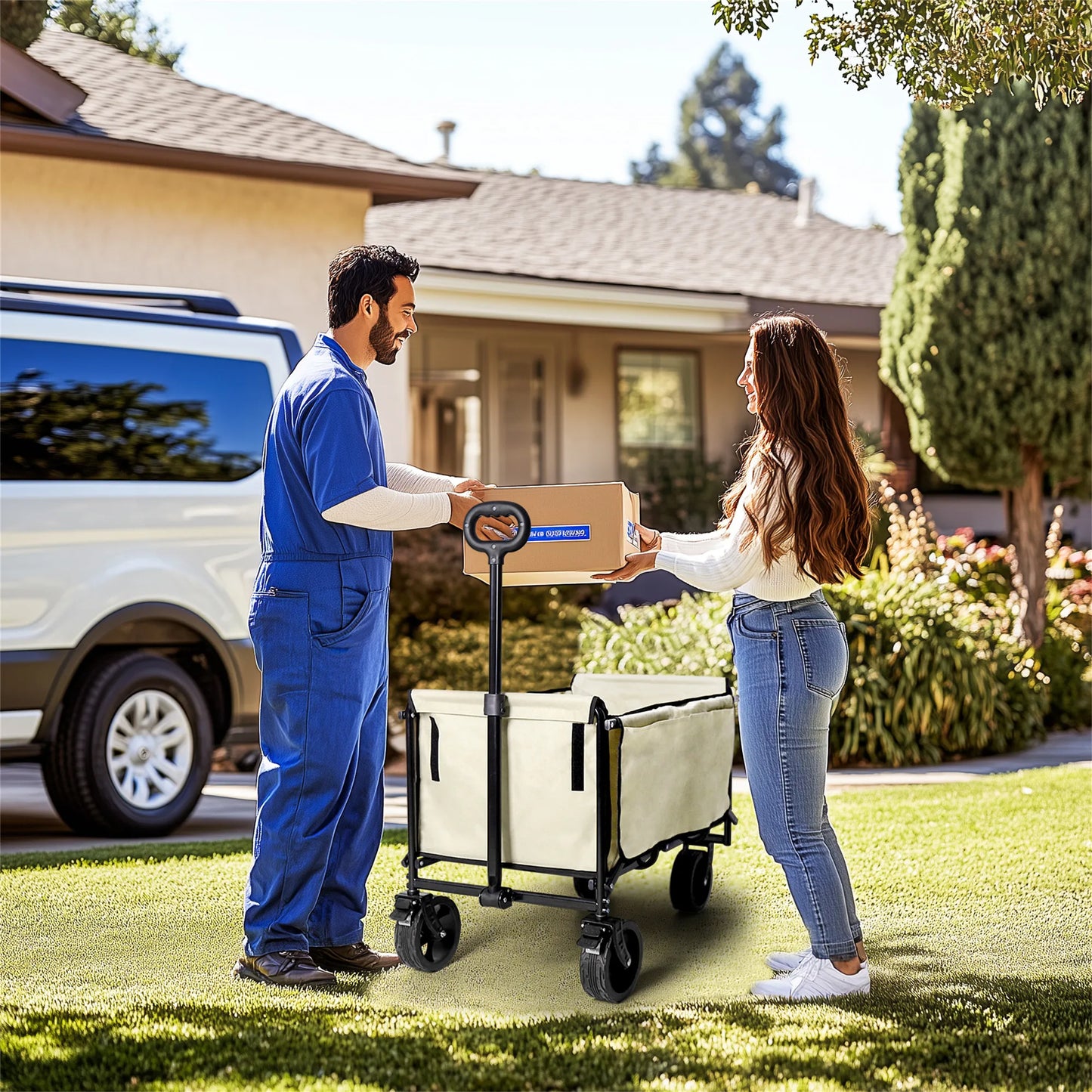 Wisfor 440 Lbs Foldable Wagon Cart , Heavy Duty Metal Garden Cart with Adjustable Handle for Camping  Shopping Beach