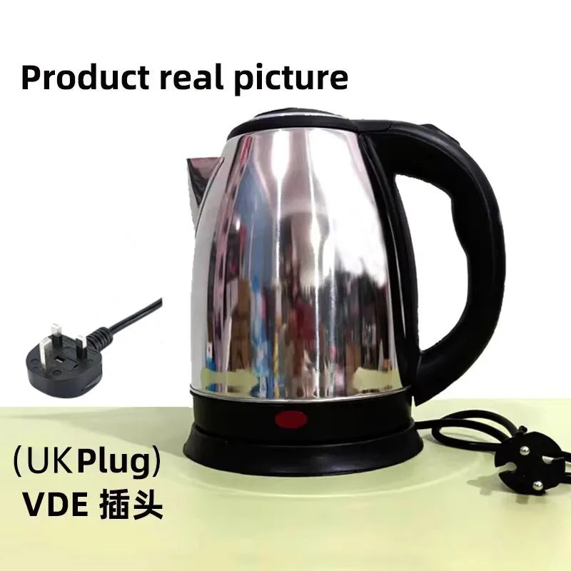 2L 220V Stainless Steel Electric Kettle Silver Black Base Separation Desion Rust-resistant Durable for Home During Travel NEW