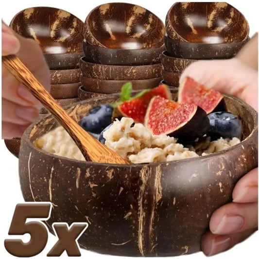 Natural Coconut Bowls Sets Reusable Coconut Bowls And Wooden Spoon For Dessert Yogurt Fruit Salad Smoothie Kitchen Tableware