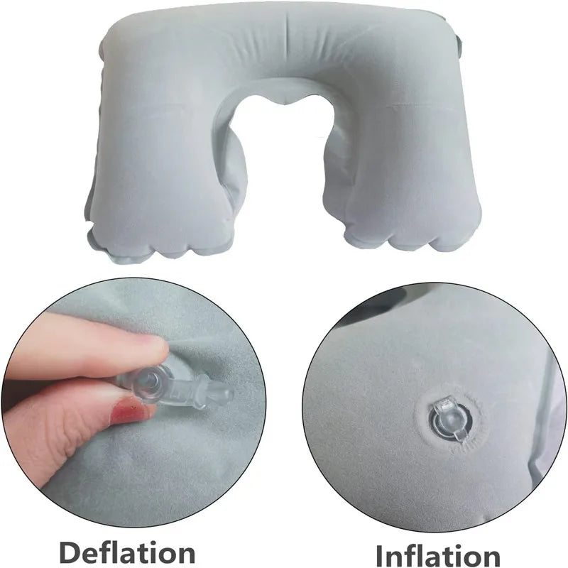 Portable U Shape Inflatable Travel Pillow Adjustable Travel Inflatable Neck Pillow Air Cushion for Airplanes Traveling JAF059