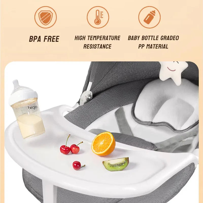 Baby Electric swing cradle children's intelligent toy bed newborn coaxing portable controller rocking chair gray Linen Fabrics