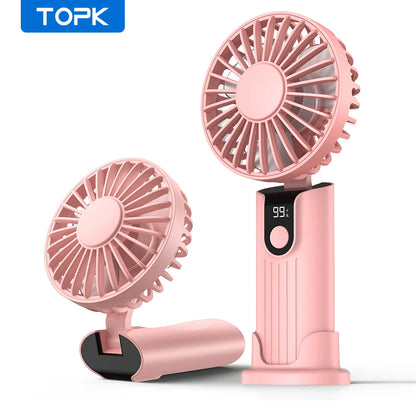 TOPK Portable Hand Held Fan,5000mAh 2-IN-1 Neck HandHeld Fan 180° Foldable Whisper-Quiet Brushless Motor Comes with Hanging Rope