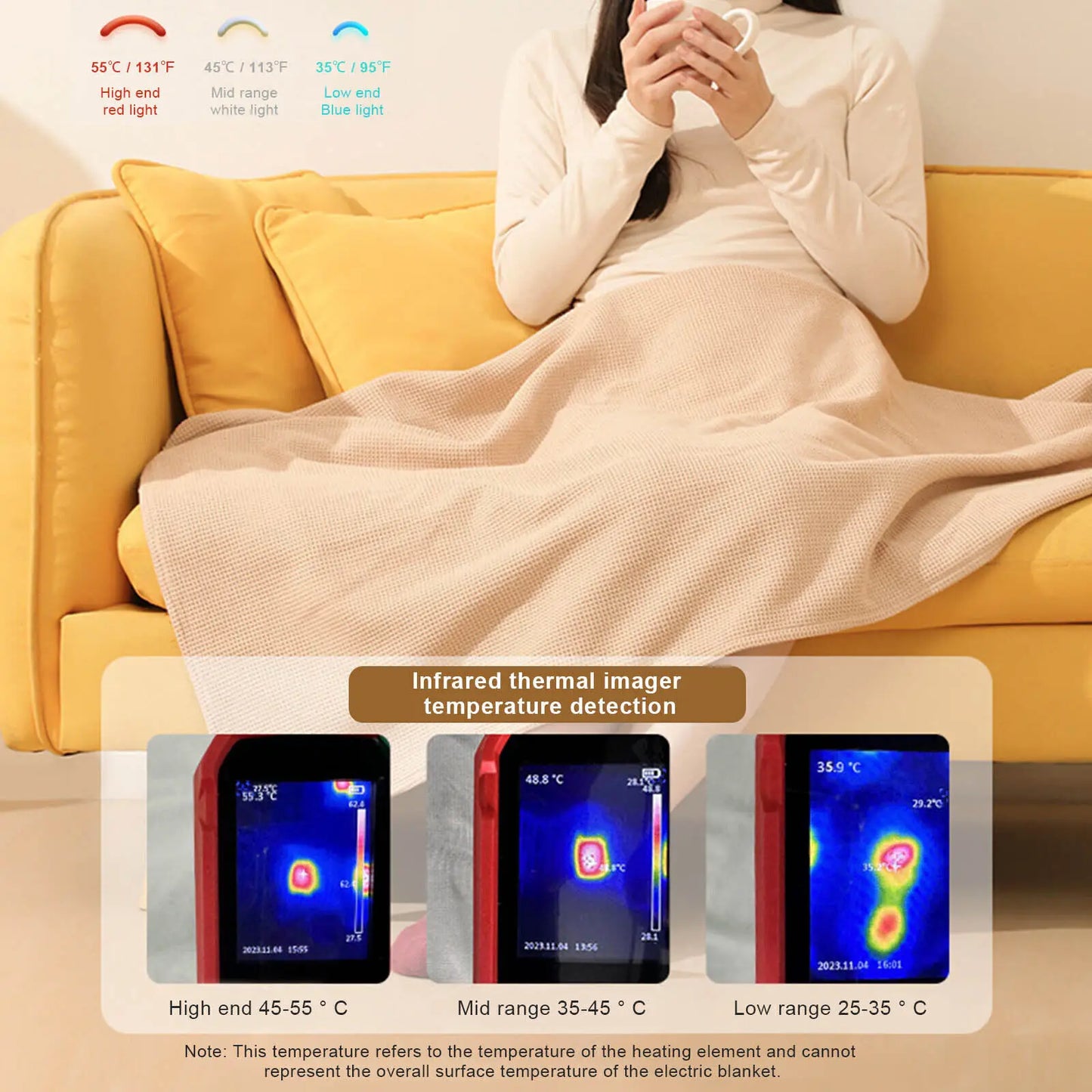 Wearable Heated Throw Blanket Office USB Electric Heated Blanket Adjustable 3 Levels Temperature Machine Washable Warmer Blanket