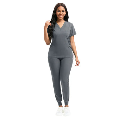 Women V-neck Short Sleeve Scrubs Surgical Nursing Uniforms Nurse Pocket Workwear Dentist Medical Uniforms Clinic Scrub Suit