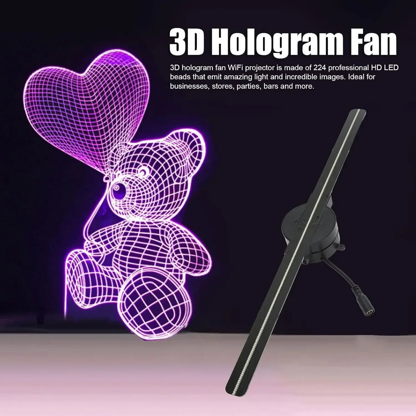 42CM 3D Hologram Fan 3D Holographic Projector Advertising Display Light HD Holographic Projector for Stores Bars Party Xmas