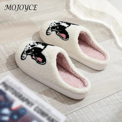 Plush Bulldog Slippers Soft Cloud Slippers Non-Slip Fluffy Dog Slippers Comfortable Warm Couple Slippers for Bedroom Indoor