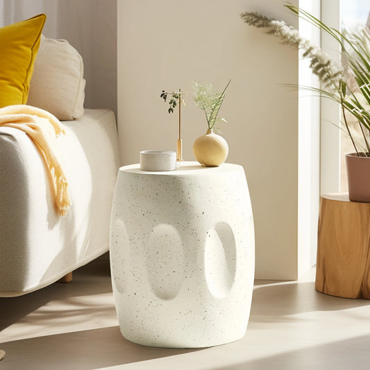 Unique Lightweight Concrete Side Table Decorative Garden Stool Faux Terrazzo Accent Table Small Coffee End Table