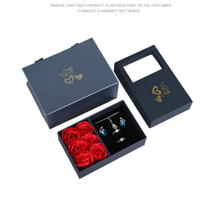 NEW Window Jewelry Box Romantic 6 Rose Pendants Ring Bracelet Eternal Flower Jewelry Valentine's Day Gift Packaging Box Bag