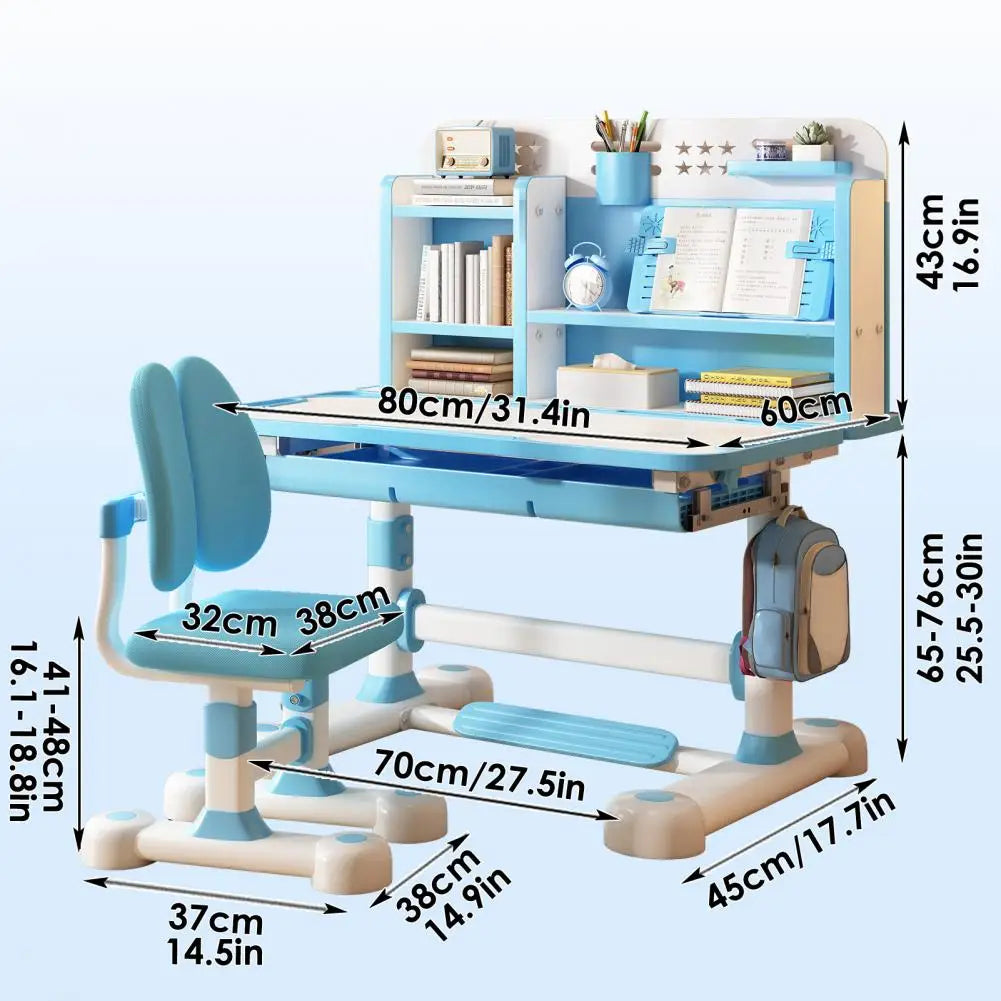 2Pcs/Set Children's Study Desk Chair Set, Height Adjustable Children School Table Chair, Ergonomic Desk Chair with Book Stand