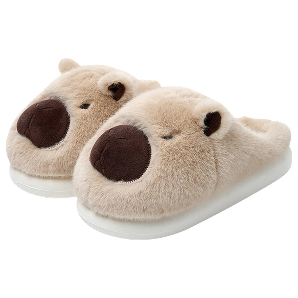 Plush Capybara Winter Slippers Shoes Women Men House Shoes Comfortable Furry Fluffy Slippers Indoor Lady Flat Sandals Slides