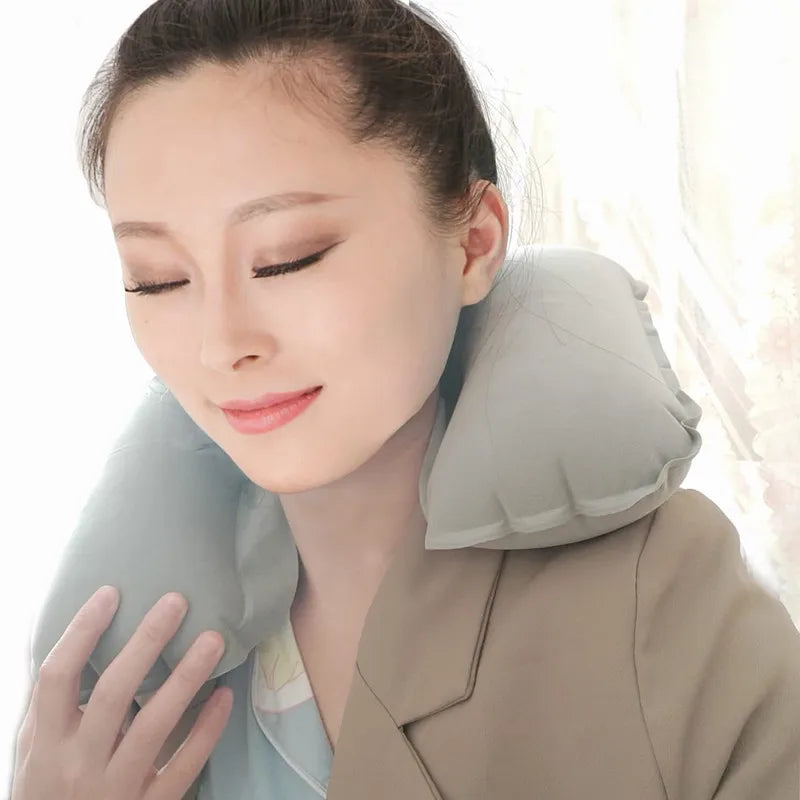 Portable U Shape Inflatable Travel Pillow Adjustable Travel Inflatable Neck Pillow Air Cushion for Airplanes Traveling JAF059