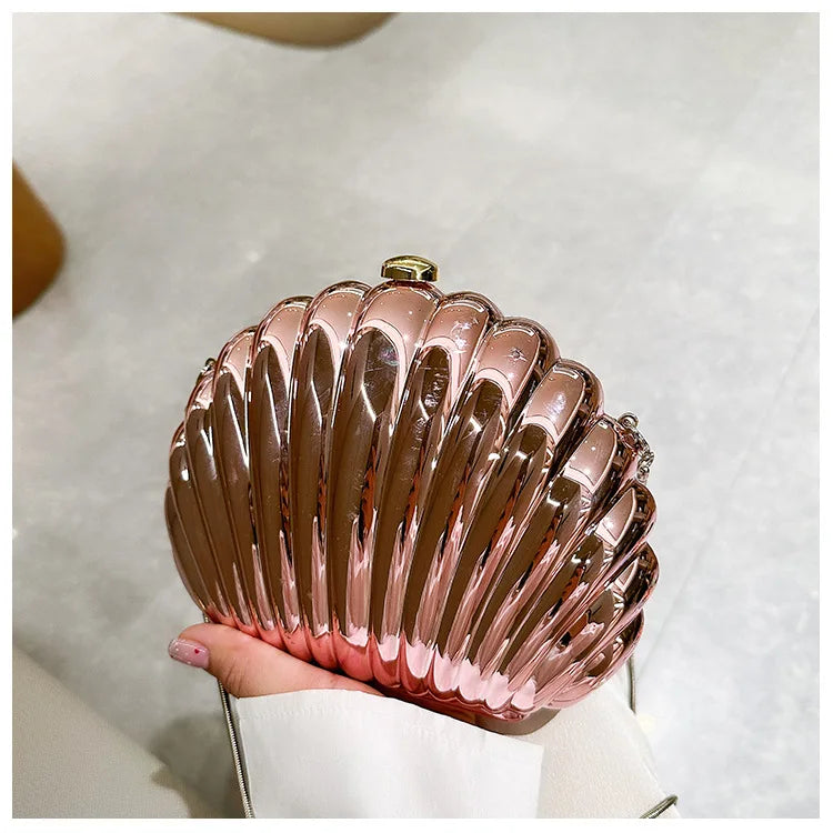 2024 Women Silver Gold Shell Bag Cute Acrylic Evening Clutch Bag With Strap For Wedding Party Small Purses Designer Handbags