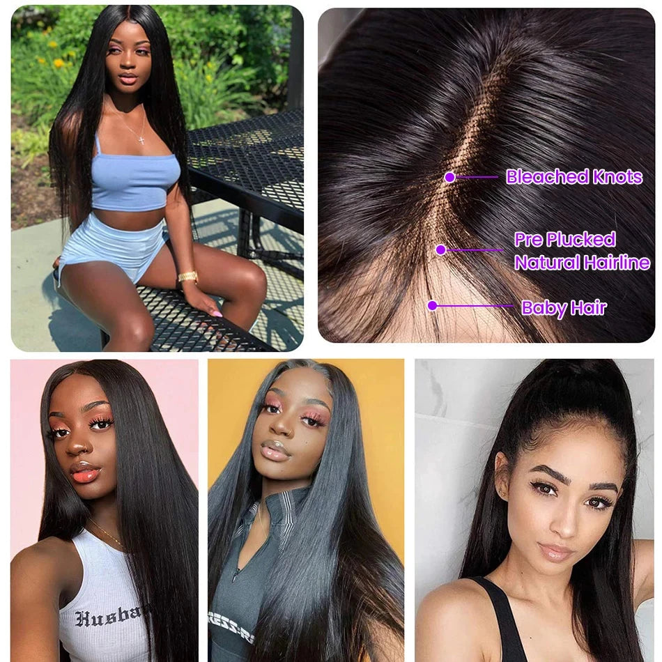 180 Density Glueless Wig Ready To Wear 13X6 Straight Frontal Wig Pre Plucked 5X5 Closure Wig 360 Lace Front Human Hair Wig