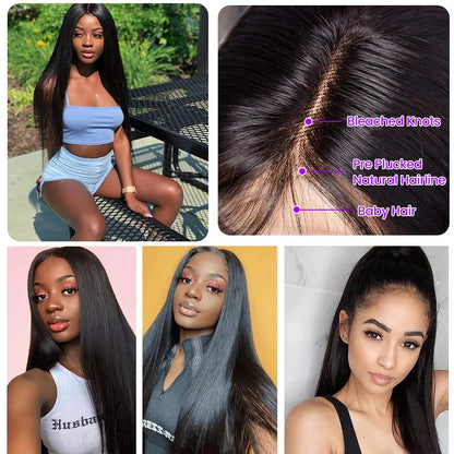 180 Density Glueless Wig Ready To Wear 13X6 Straight Frontal Wig Pre Plucked 5X5 Closure Wig 360 Lace Front Human Hair Wig