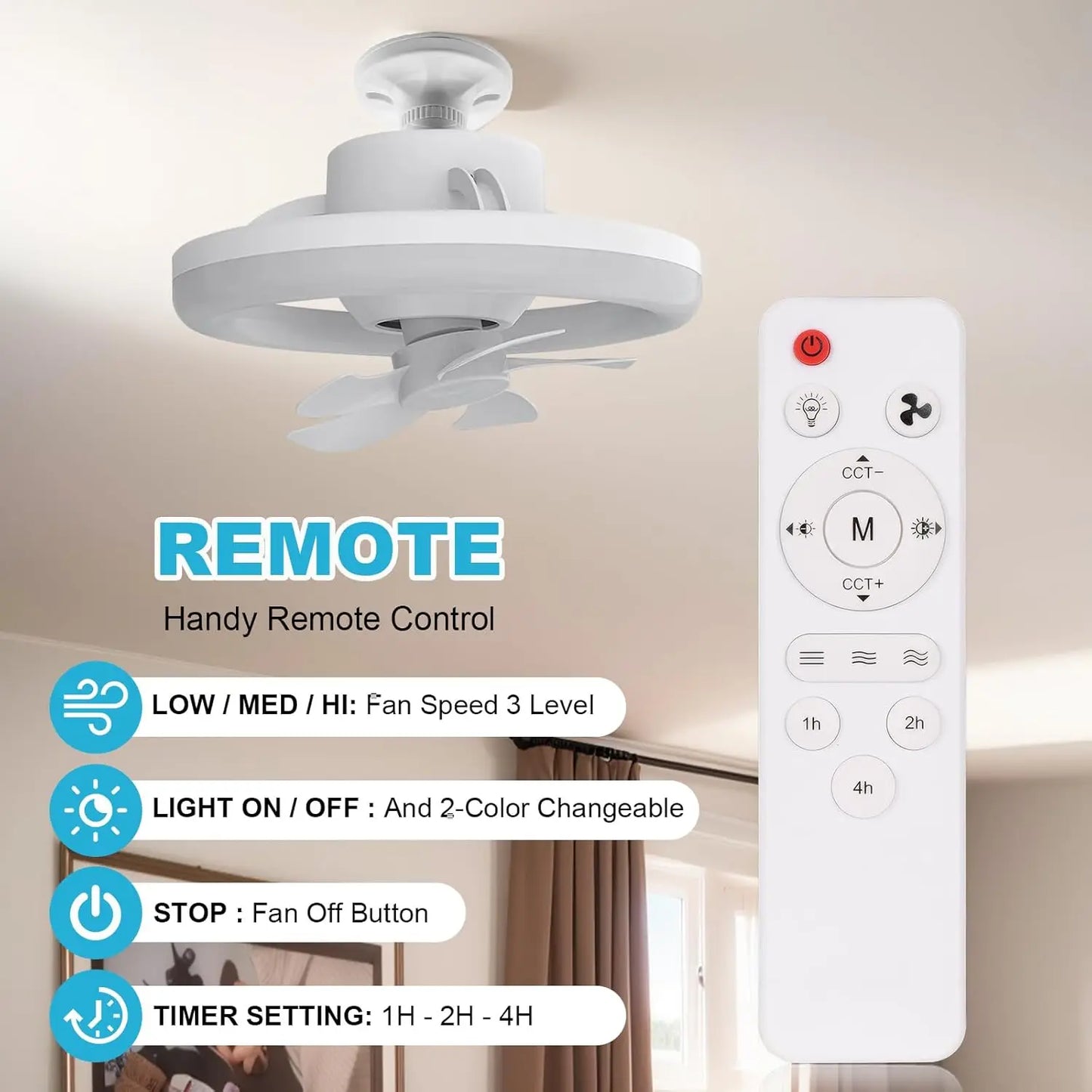 48W Ceiling Fan with Lights and Remote, LED Fan Light Dimmable, 3 Speeds 2 Colors LED Low Profile Energy-Efficient Ideal Bedroom