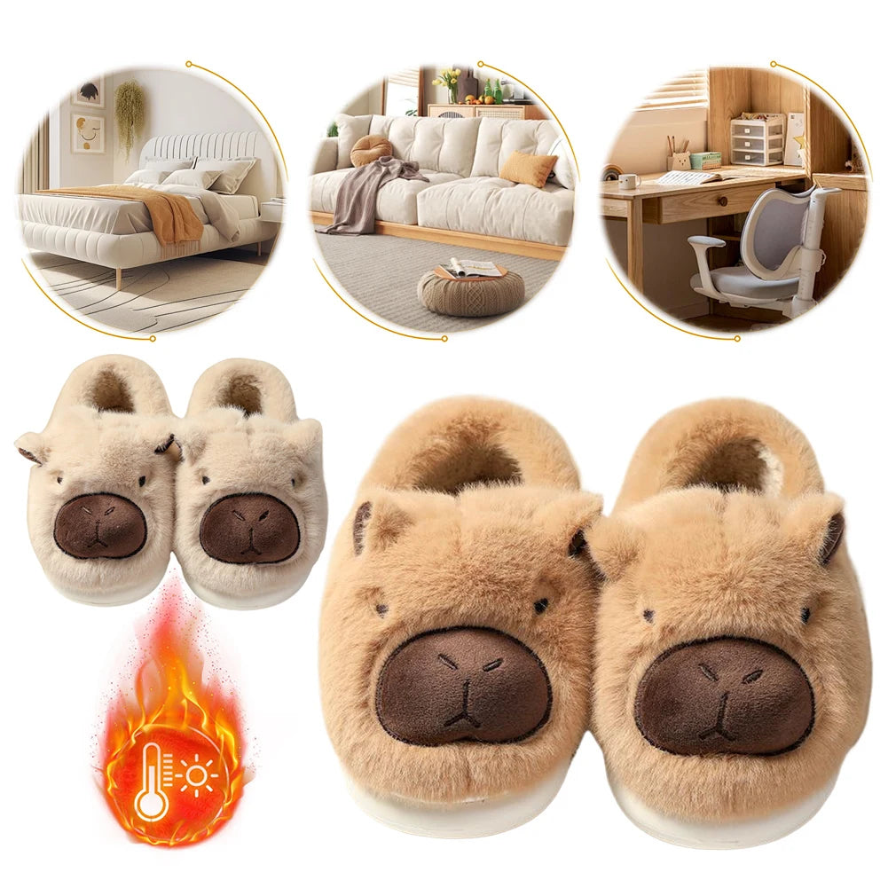 Plush Capybara Slippers Comfortable Closed Toe Slippers Non-Slip Thermal Home Slippers Fluffy Couple Slippers for Indoor Bedroom