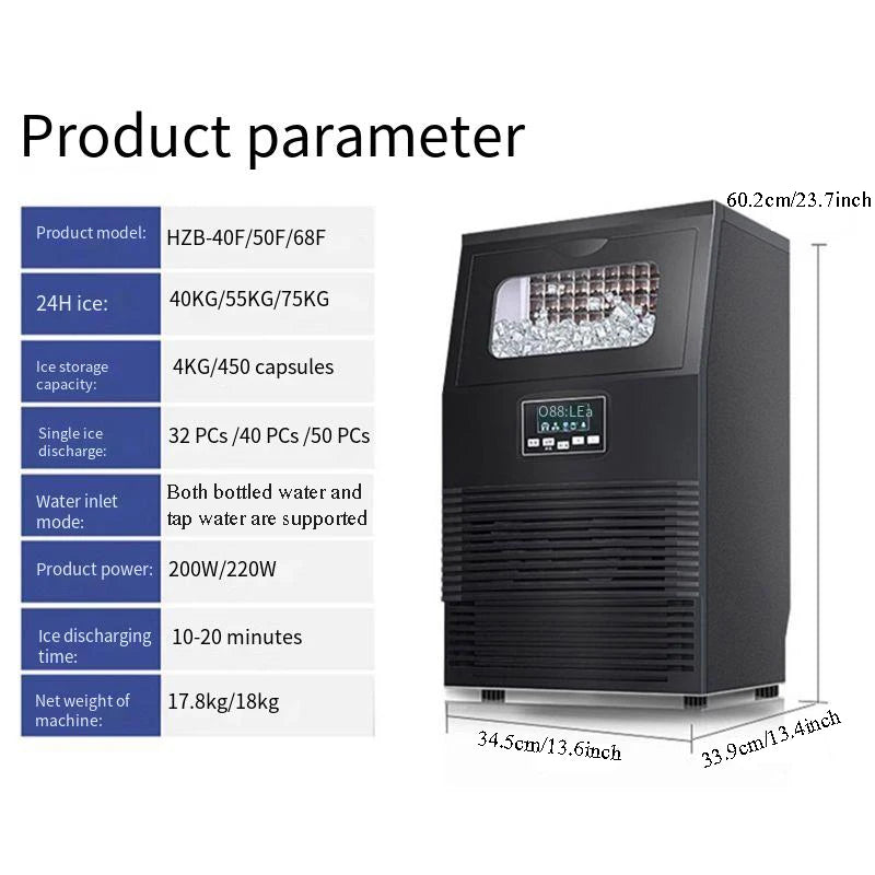 PBOBP 44lbs/24H Electric Ice Maker 11.5kg 25lbs Capacity LCD Control Panel Ice Making Machine for Shop Office EU Plug 220V