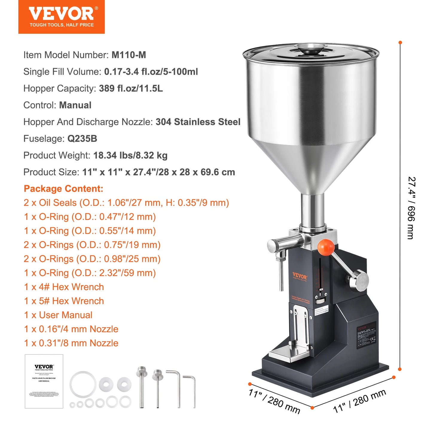 VEVOR 5-50/100ml A02 Pneumatic/Manual Paste Liquid Filling Machine Bottle Liquid Filler with Pedal for Water Juice Cosmetic Milk