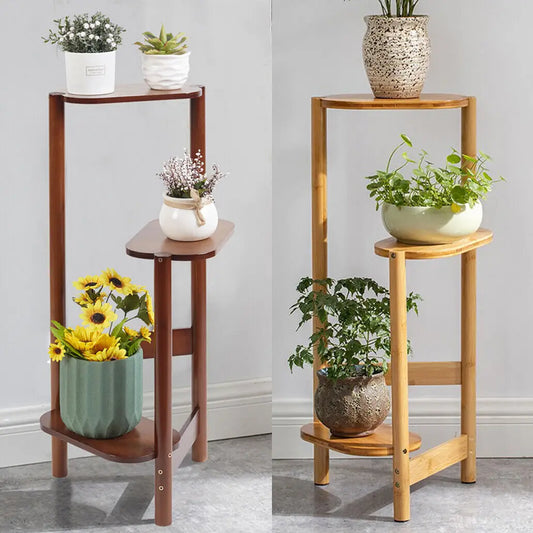 3 Tier Bamboo Corner Plant Stand Flower Pot Shelf Indoor High Low Display Holder