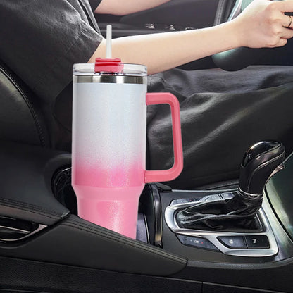 40oz Thermal Cup with Handle Straw Stainless Steel Keeps Cold and Heat Water Bottle Leak-proof Water Bottle Vacuum Thermos Cup