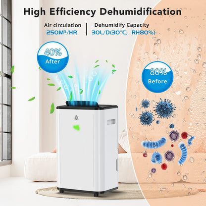 30L/Day Dehumidifier for Home, 6L Tank, Smart Digital Control, Auto Shut-Off, Energy-Efficient Dehumidifiers, Perfect for Rooms