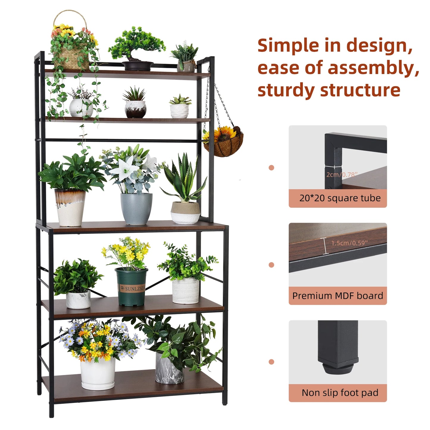 1PCS 5-Tier Kitchen Bakers Rack Utility Storage Cabinet Floor Standing Microwave Oven Stand Shelves Pantry Spice Rack