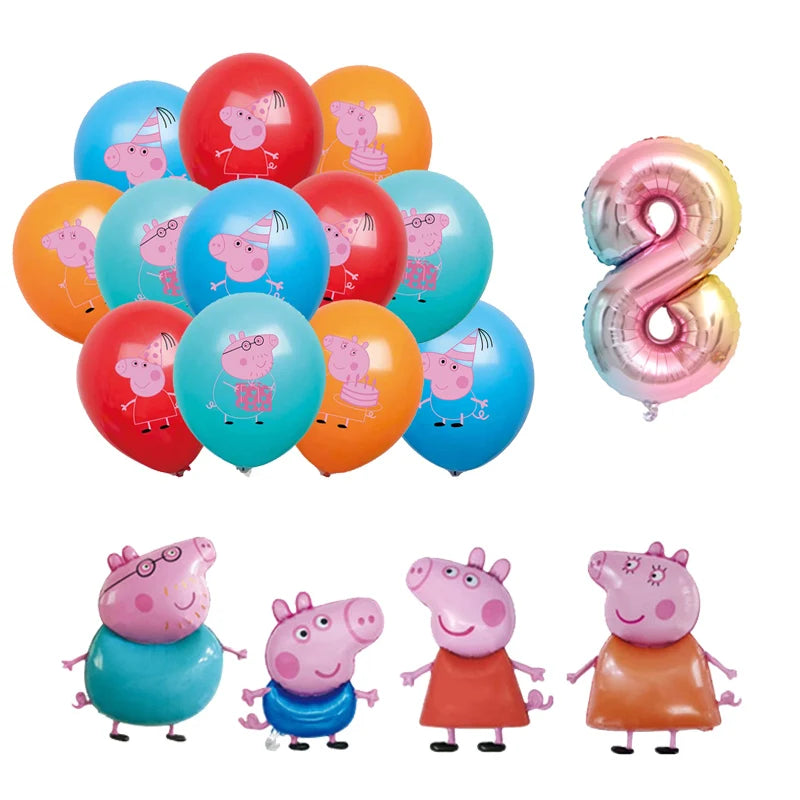 Peppa Pig Birthday Party Decoration Banner Cartoon George Page Balloons Paper Plates Disposable Tableware Decor Background