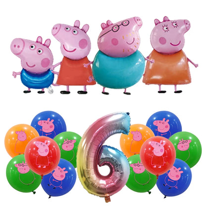 Peppa Pig Birthday Party Decoration Foil Latex Balloon For Kid Event Supplies Banner Backdrop Disposable Tableware Plate Cup