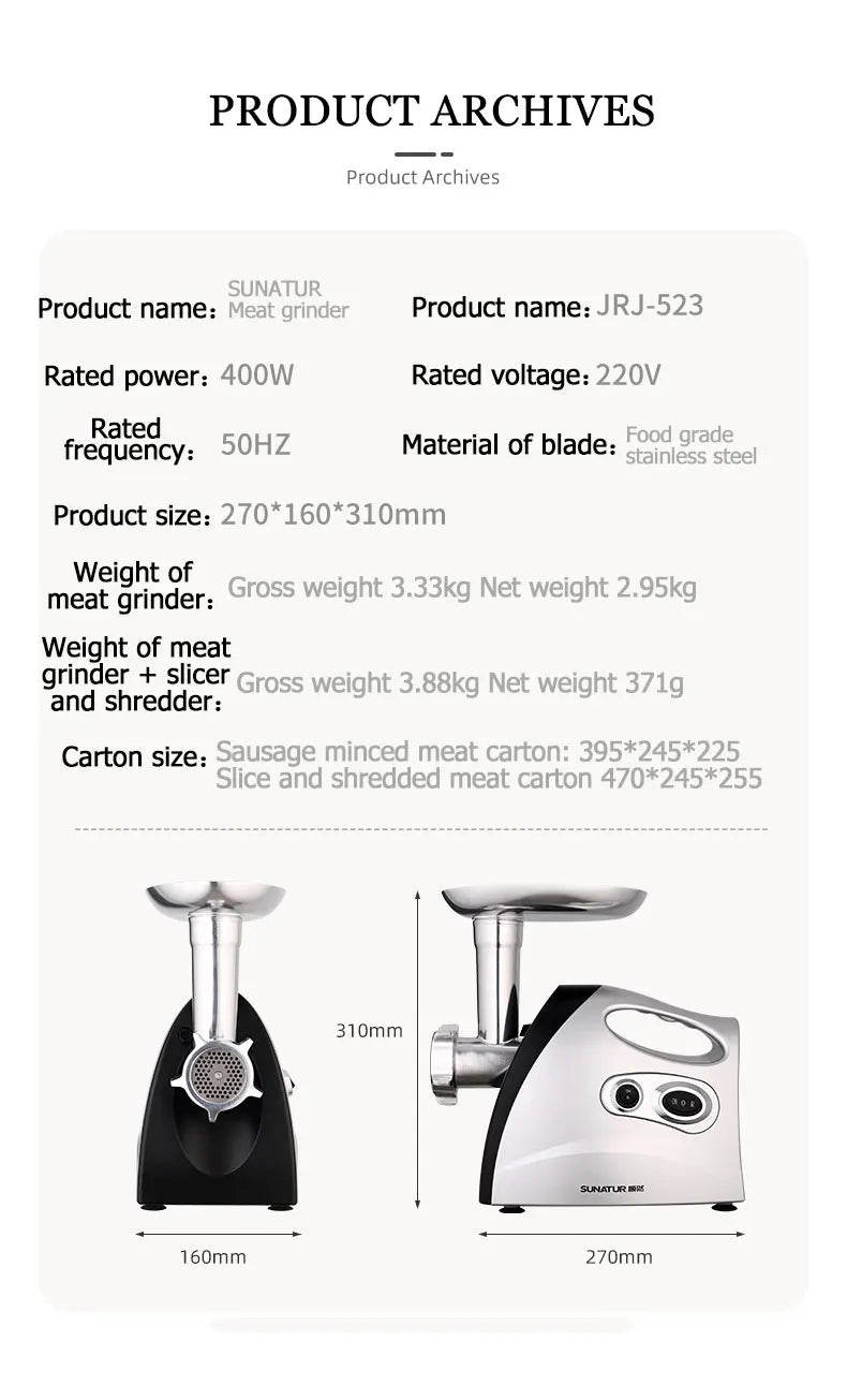 SUNATUR Premium Electric Food Chopper & Meat Grinder - Kitchen Appliances Mincer  Processor Crusher for All Your Cooking Needs