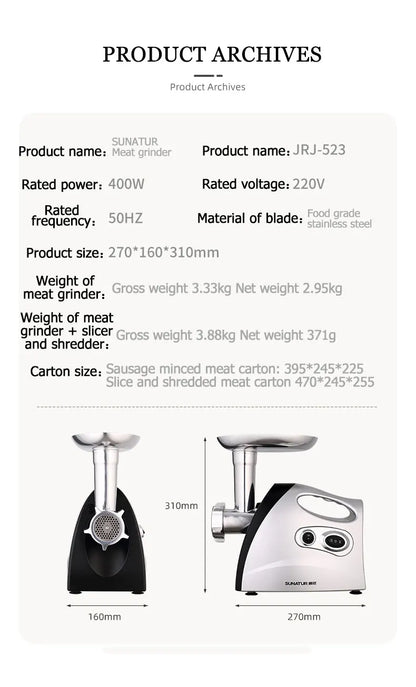 SUNATUR Premium Electric Food Chopper & Meat Grinder - Kitchen Appliances Mincer  Processor Crusher for All Your Cooking Needs