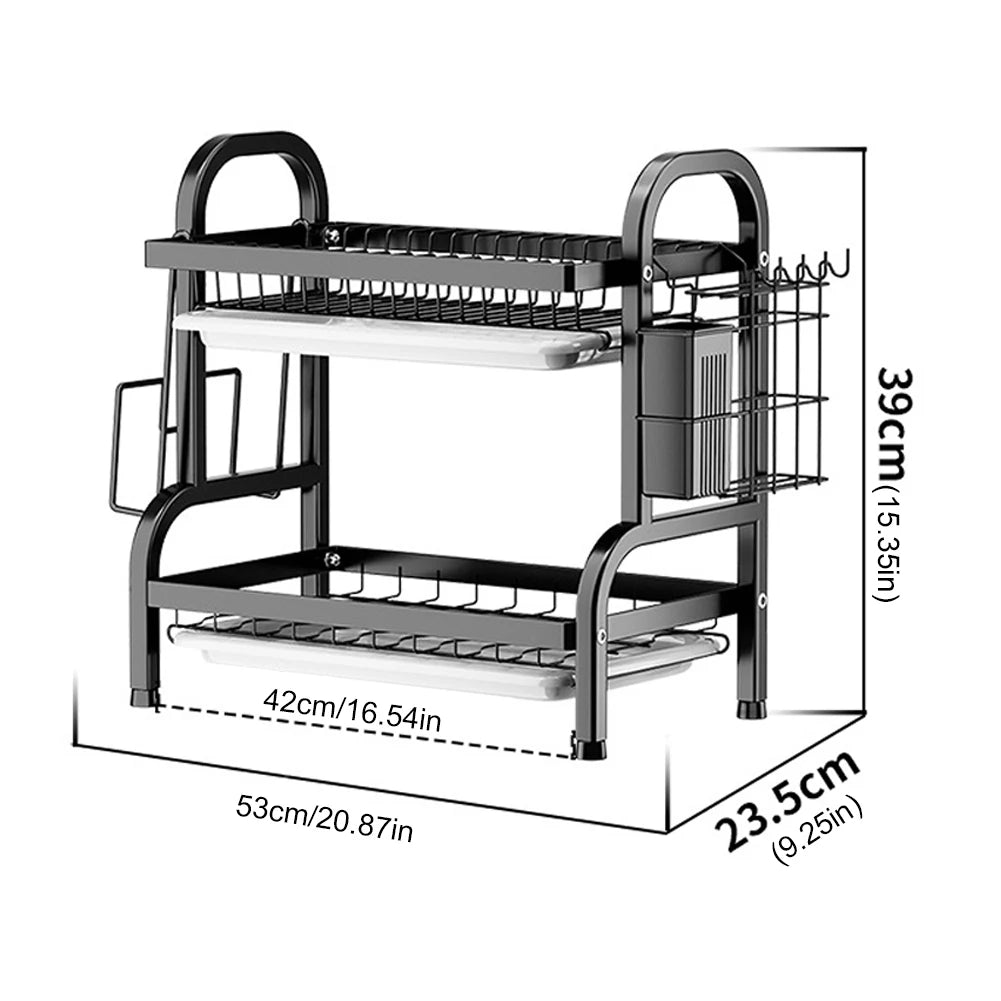 2 Tier Dish Bowl Draining Storage Rack Large Capacity Household Tray Box Basket Tableware Organizer for Small Kitchen Countertop