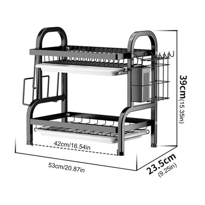 2 Tier Dish Bowl Draining Storage Rack Large Capacity Household Tray Box Basket Tableware Organizer for Small Kitchen Countertop