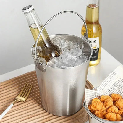 304 Stainless Steel Ice Bucket With Handle Multifunctional French Fries Fried Chicken Snacks Carrying Bucket (1L)