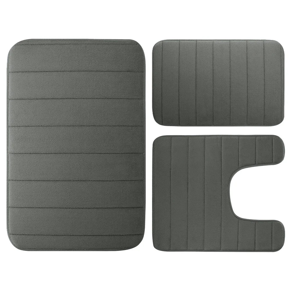 3Pcs Memory Foam Bath Mats Set 40x60CM 50X80CM Rectangle and U-Shaped Bathroom Rugs Non-Slip Soft Water Absorption Toilet Mats