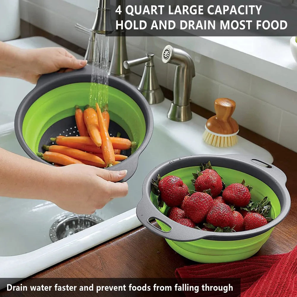 Silicone vegetable and fruit cleaning and drainage basket  cleaning basket Folding water filter net Kitchen Gadgets